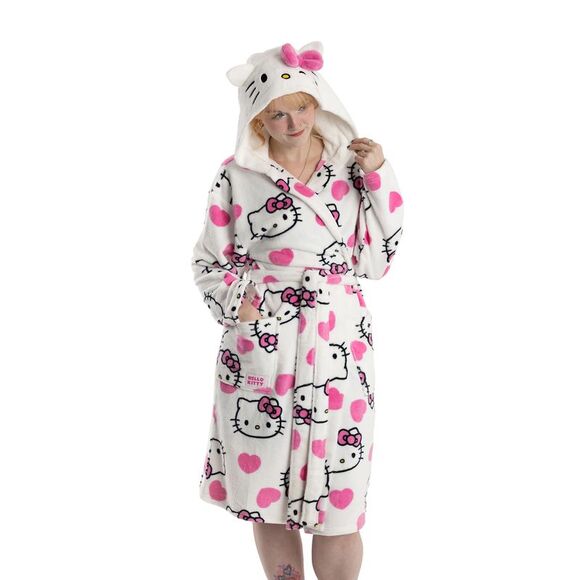 Hello Kitty Womens/Ladies Hearts Robe / White/Pink/Black